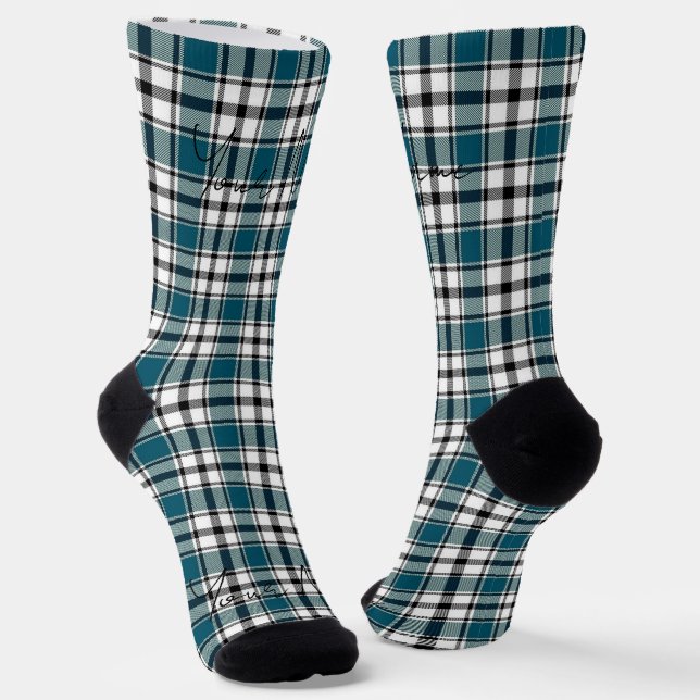 Aquamarine Karierte Socken mit Name HAMbWG (Gewinkelt)