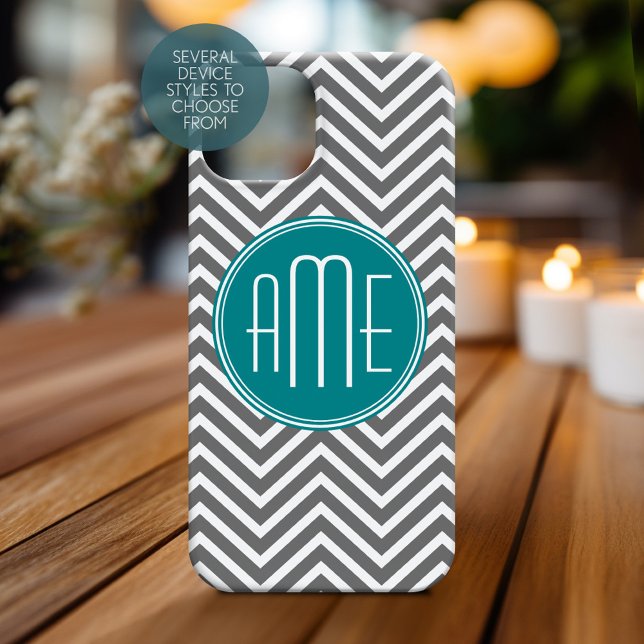 Aquamarine Karkohle Chevrons Custom Monogram Case-Mate iPhone Hülle (Personalized Phone Case with Monogram)