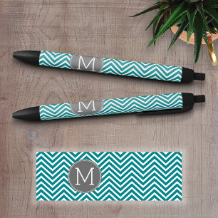 Aquamarine Karkohle Chevrons Custom Monogram Kugelschreiber
