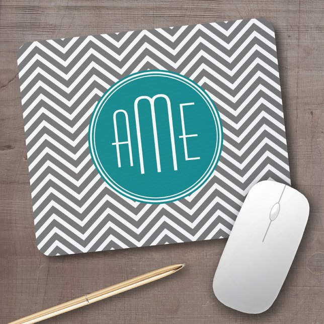 Aquamarine Karkohle Chevrons Custom Monogram Mousepad (Personalized mousepad - add your custom text)