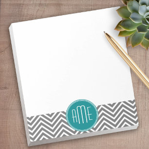 Aquamarine Karkohle Chevrons Custom Monogram Notizblock