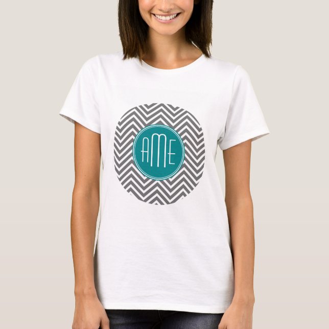 Aquamarine Karkohle Chevrons Custom Monogram T-Shirt (Vorderseite)