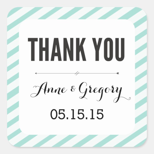 Aquamarine Karnevalsstreifen Danke für die Pflege  Quadratischer Aufkleber (Vorderseite)