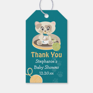 Aquamarine Katze in Diapers Babydusche Danke Tag Geschenkanhänger