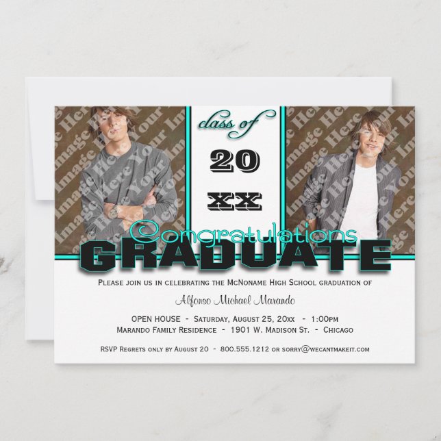 Aquamarine KLASSE der Abschluss-Party Einladung (Vorderseite)