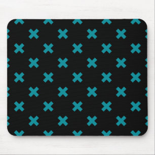 Aquamarine Kreuzstiche auf schwarz Mousepad