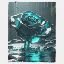 "Aquamarine KristallRose mit fallenden Regentropfe Fleecedecke