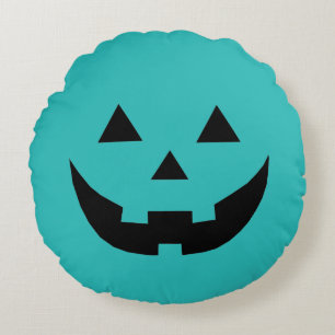 Aquamarine Kürbislaterne Kürbisgesicht Halloween Rundes Kissen