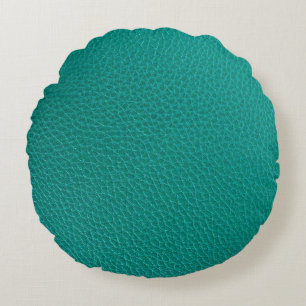 Aquamarine Leder: Modische Schlangentextur. Rundes Kissen