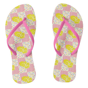Aquamarine Lemonen Streifen Kreise in rosa Gelborn Flip Flops