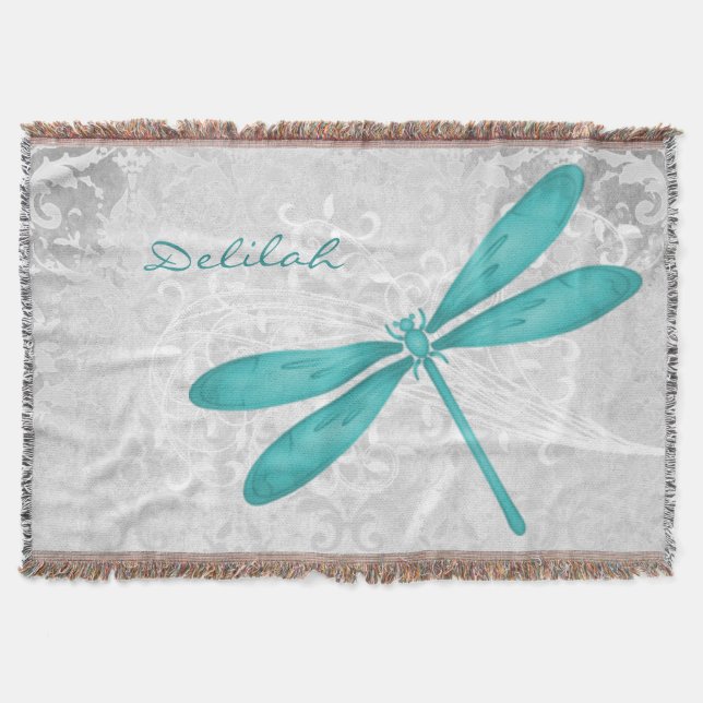 Aquamarine Libelle Personalisierte Kehlkopfblanke Decke (Vorderseite)
