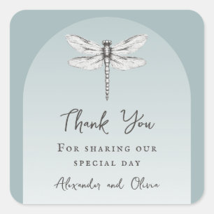 Aquamarine Libellenhochzeit Quadratischer Aufkleber