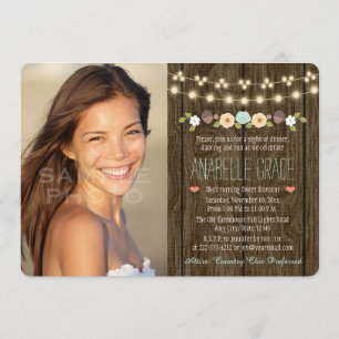 Aquamarine Lichterfolge Rustikal 16 . Geburtstag Einladung