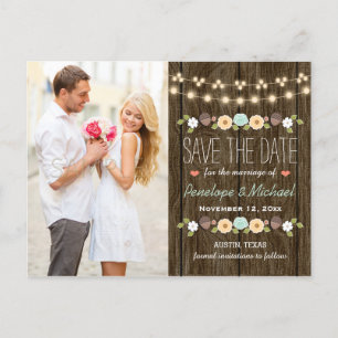 Aquamarine Lichtreihe Rustikal Save the Date Ankündigungspostkarte