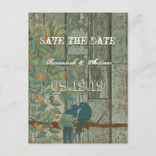 Aquamarine Liebesvögel, die Save the Date in einem Ankündigungspostkarte