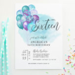 Aquamarine Lila Ballons 16. Geburtstagseinladung Einladung<br><div class="desc">Aquamarine Lila Ballons 16. Geburtstagseinladung</div>