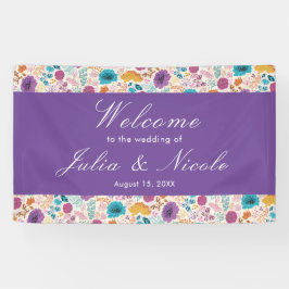 Aquamarine Lila Gelbfrühlingssonne Blume Hochzeit Banner