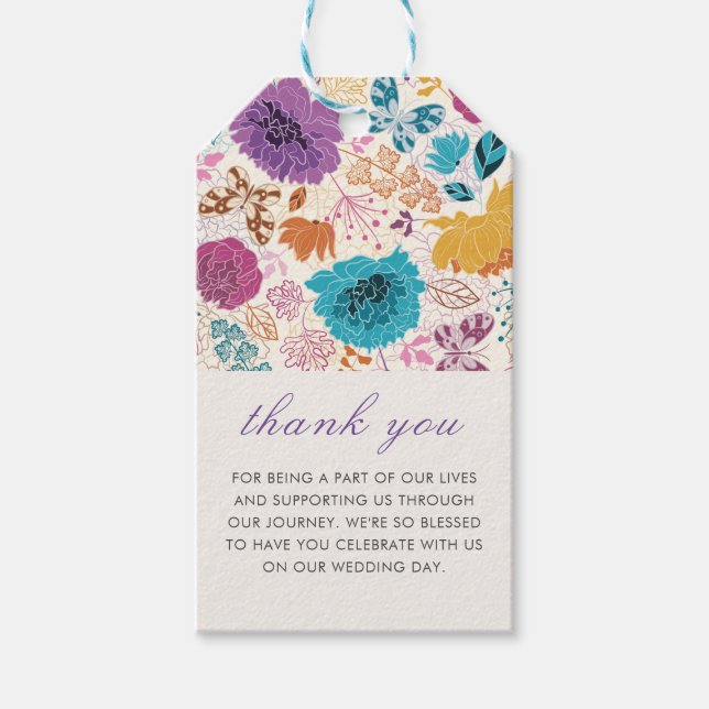 Aquamarine Lila Gelbfrühlingssonne Blume Hochzeit Geschenkanhänger (Vorderseite)