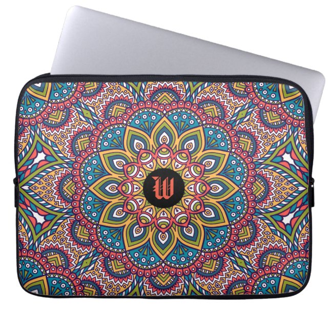 Aquamarine lila Magenta des Mandala-Monogramms Laptopschutzhülle (Vorderseite)