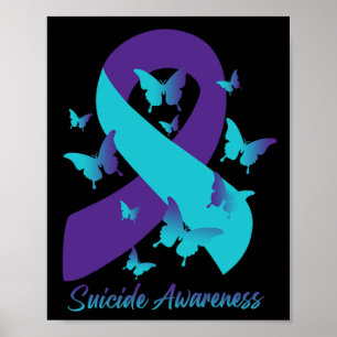 Aquamarine Lila Ribbon-Schmetterlinge Suizidpräven Poster