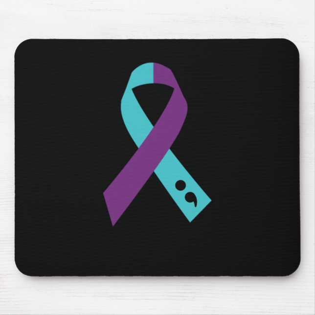 Aquamarine Lila Ribbon Semicolon Suizidprävention Mousepad (Vorne)