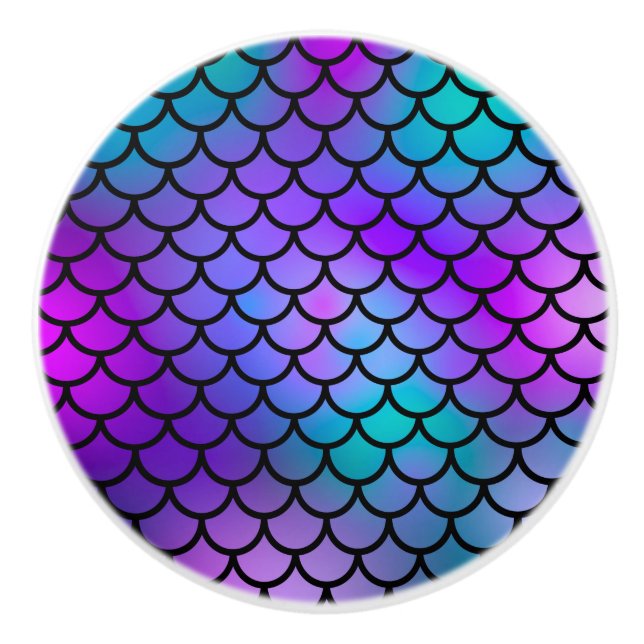 Aquamarine Lila rosa blaue Meerjungfrau Scales Fan Keramikknauf (Vorderseite)