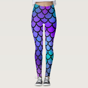 Aquamarine Lila rosa blaue Meerjungfrau Scales Fan Leggings