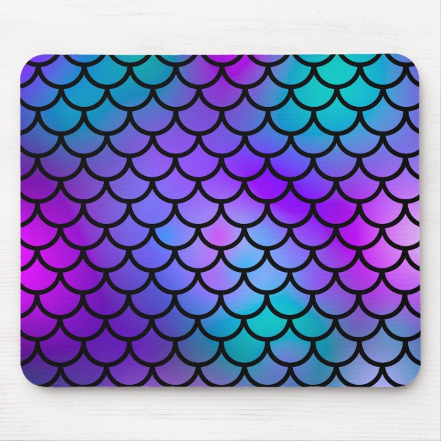 Aquamarine Lila rosa blaue Meerjungfrau Scales Fan Mousepad (Vorne)