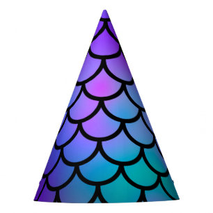 Aquamarine Lila rosa blaue Meerjungfrau Scales Fan Partyhütchen