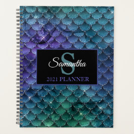Aquamarine Lila Sparkle Mermaid Scales Monogram Lu Planer