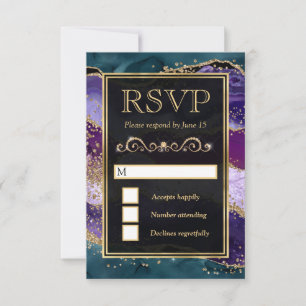 Aquamarine, Lila und Gold Glitzer Agate Wedding RSVP Karte