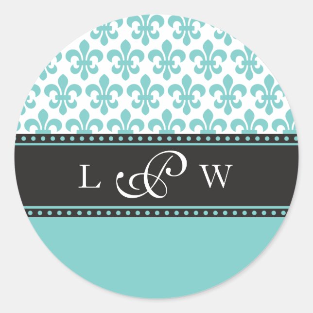 Aquamarine Lilie Wedding Monogram Aufkleber (Vorderseite)
