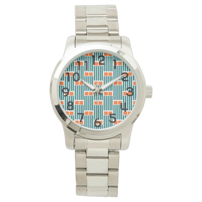 Aquamarine Linien und Felder Armbanduhr (Vorderseite)