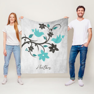 Aquamarine Lovebirds Fleece Blanket