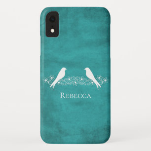 Aquamarine Lovebirds Floral Vine iPhone Case