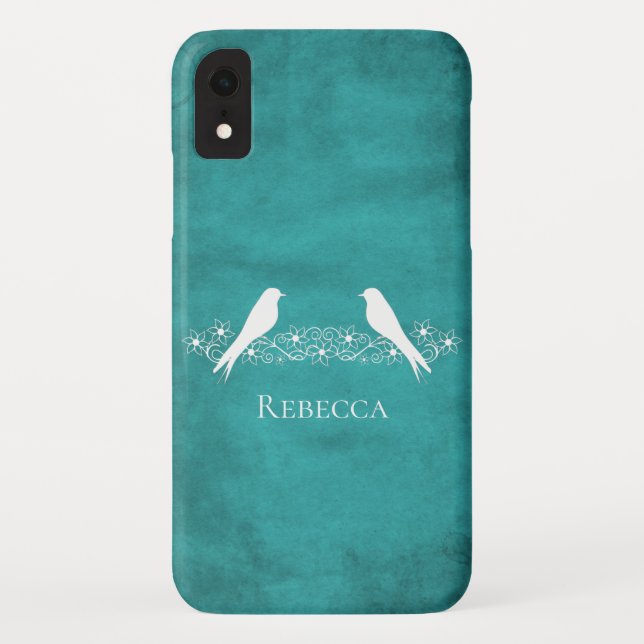 Aquamarine Lovebirds Floral Vine iPhone Case (Rückseite)