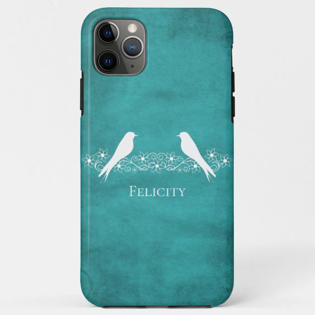 Aquamarine Lovebirds Floral Vine iPhone Case (Rückseite)