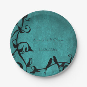 Aquamarine Lovebirds Hochzeitsscheibe Pappteller