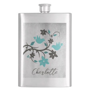 Aquamarine Lovebirds Personalisiert Flasche Flachmann