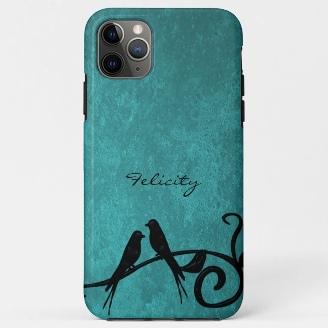 Aquamarine Lovebirds Personalisiert iPhone Case (Rückseite)