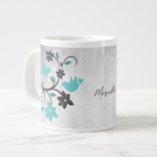 Aquamarine Lovebirds Personalisierte Riesenkaffee  Jumbo-Tasse