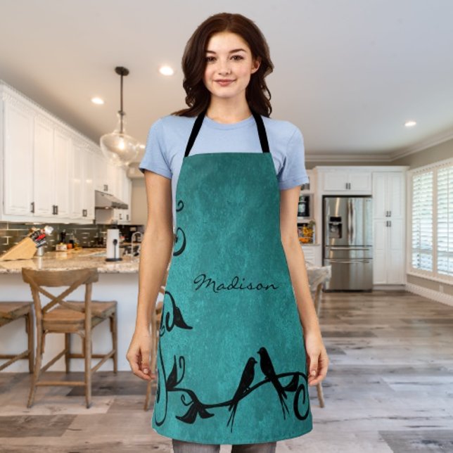 Aquamarine Lovebirds Personalisierte Schürze (Teal Lovebirds Personalized Apron)