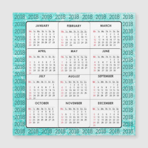 Aquamarine Magnetkarte 2018 Calendar Square