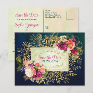 Aquamarine, Marine, Green, Gold kühne Florals Save Postkarte