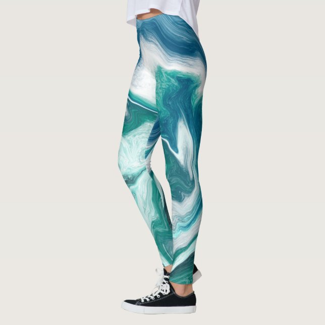 Aquamarine Marmorflüssigkeit Leggings (Links)