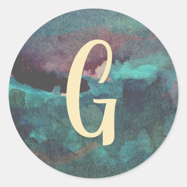 Aquamarine Maroon Monogram Wasserfarbe Runder Aufkleber (Vorderseite)
