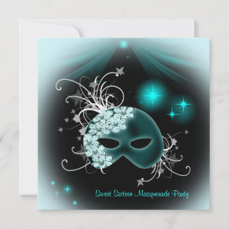Aquamarine Masken Sweet 16 Masquerade Party Einladung