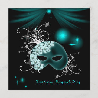Aquamarine Masken Sweet 16 Masquerade Party Einladung