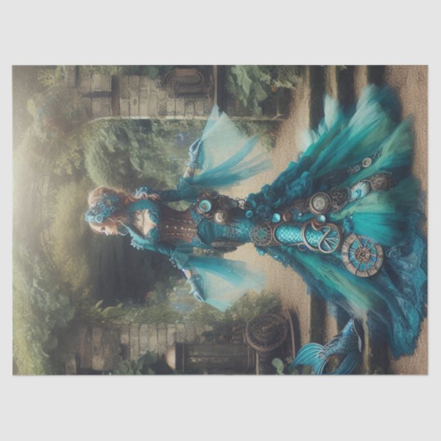 Aquamarine Meerjungfrau Steampunk Vintage Viktoria Seidenpapier (Vorderseite)