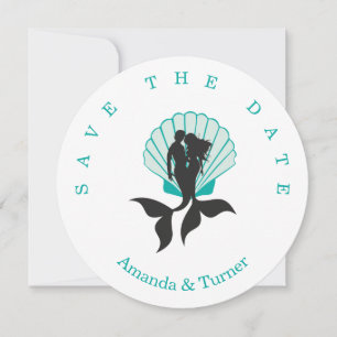 Aquamarine Mermaids Couple on zu Seashell Design Save The Date